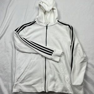 Adidas Women White With Black Striped Sleeves Zip Up Sweater Size M